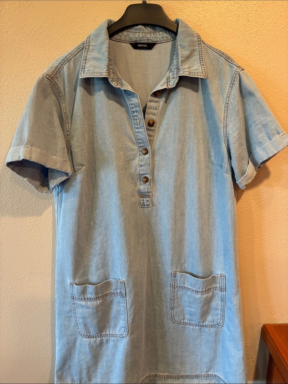 SOFTDENIM Light Blue Denim Button-Front Casual Shirt Dress